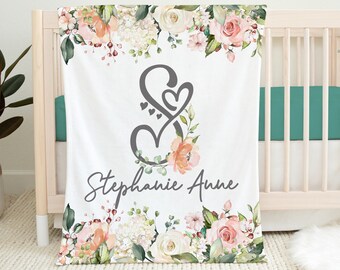 Couverture florale personnalisée pour bébé, prénom personnalisé Minky ou Sherpa