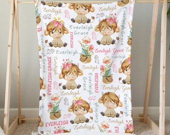Couverture personnalisée vache Highland, couverture bébé fille vache Highland, cadeau d'anniversaire pour tout-petit, cadeau baby shower vache, chambre de bébé vache Highland
