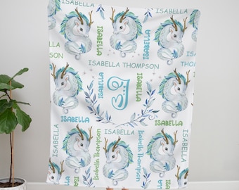 Dragon Blanket, Boy Girl Dragon Baby Blanket, Personalized Baby Name Blanket, Dragon Nursery Theme, Dragon Bedding, New Baby Gift