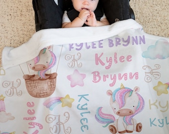 Unicorn Baby Girl Blanket, Personalized Baby Girl Blanket, Rainbow Unicorn Baby Name Blanket, Custom Girl Name Blanket, Toddler Girl Gift