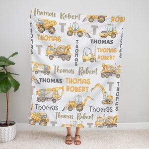 Personalized Construction Blanket, Baby Boy Blanket, Baby Name Blanket, Dump Truck Blanket, Construction Baby Blanket, Custom Kids Blanket