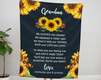 Personalized Sunflower Grandma Blanket, Sunflower Blanket, Grandmother Blanket, Mimi Nana Blanket, Mother's Day Blanket