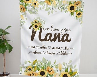 Personalized Sunflower Nana Blanket, Floral Grandma Blanket, Grandmother Blanket Personalized, Mom Grandma Blanket, Mother's Day Blanket