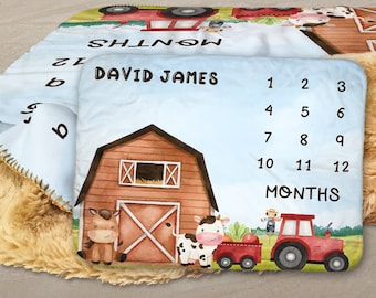 Farm Milestone Blanket, Farm Animals Baby Blanket, Farm Animal Nursery, Personalized Monthly Baby Blanket, Tractor Blanket, Farm Baby Shower