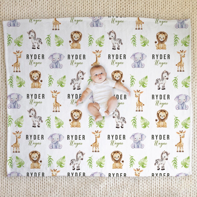 Safari Baby Blanket With Name, Baby Boy Swaddle, Name Swaddle for Baby ...