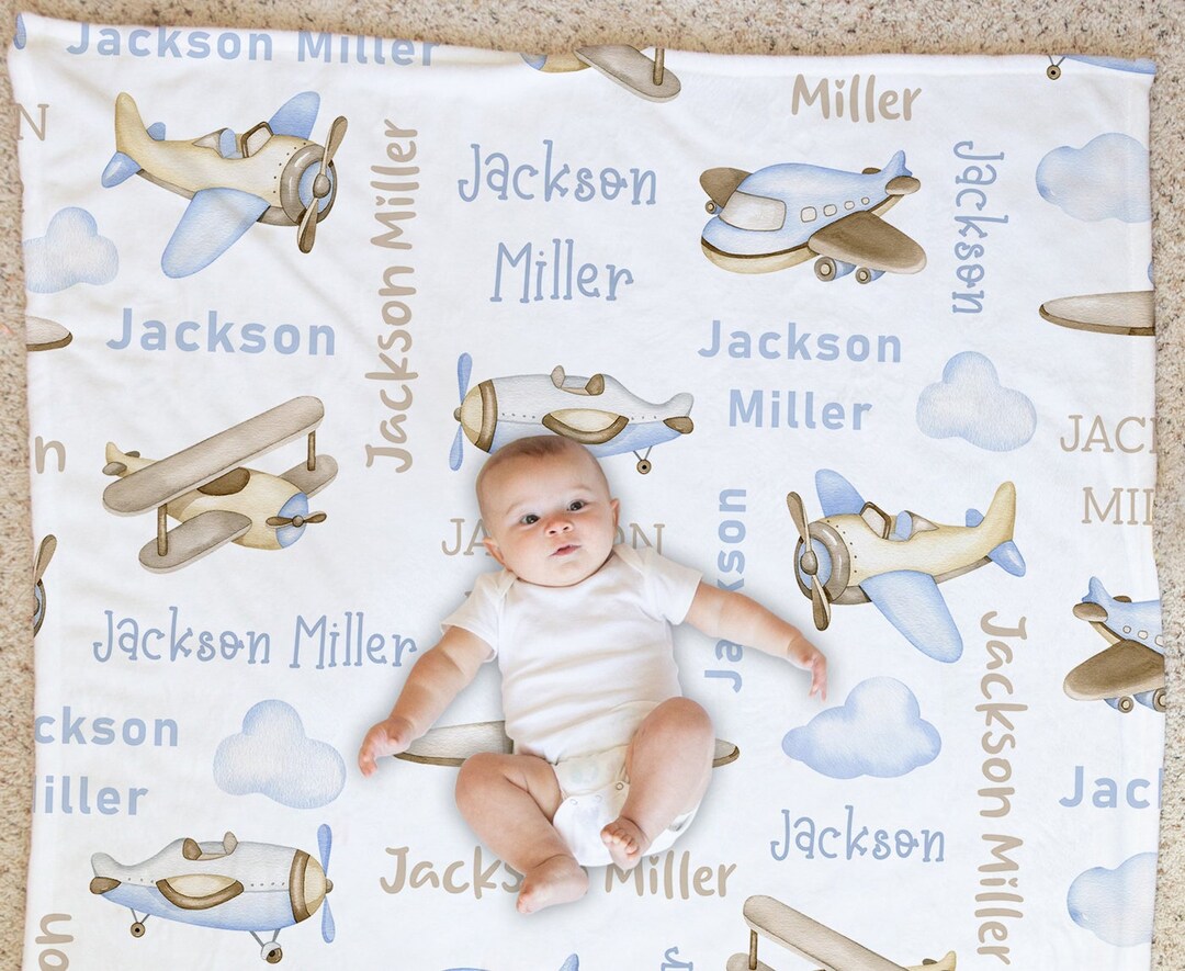 Airplane Baby Blanket Personalized Baby Boy Name Blanket Etsy