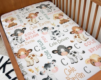 Cow Crib Sheet, Personalized Cow Crib Bedding, Baby Girl Crib Sheet, Boy Crib Bedding, Personalized Fitted Crib Sheet, Girl Cow Bedding