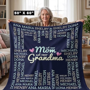 Manta personalizada de Minky para abuela: nombres personalizados para niños y nietos