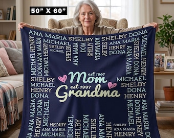 Personalized Minky Grandma Blanket: Custom Kids' and Grandkids' Names