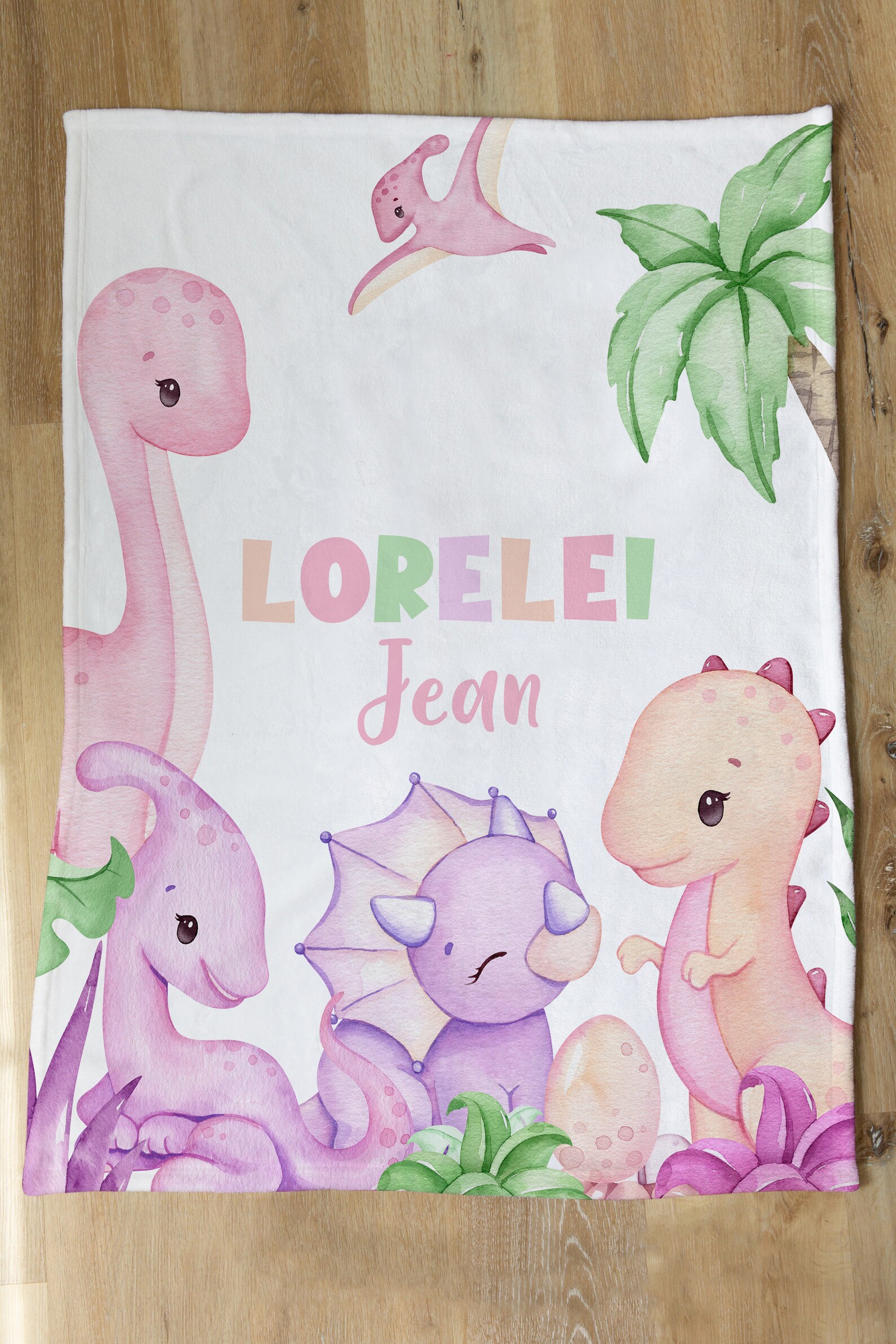 Pink Dinosaur Baby Blanket Personalized Baby Girl Blanket Etsy