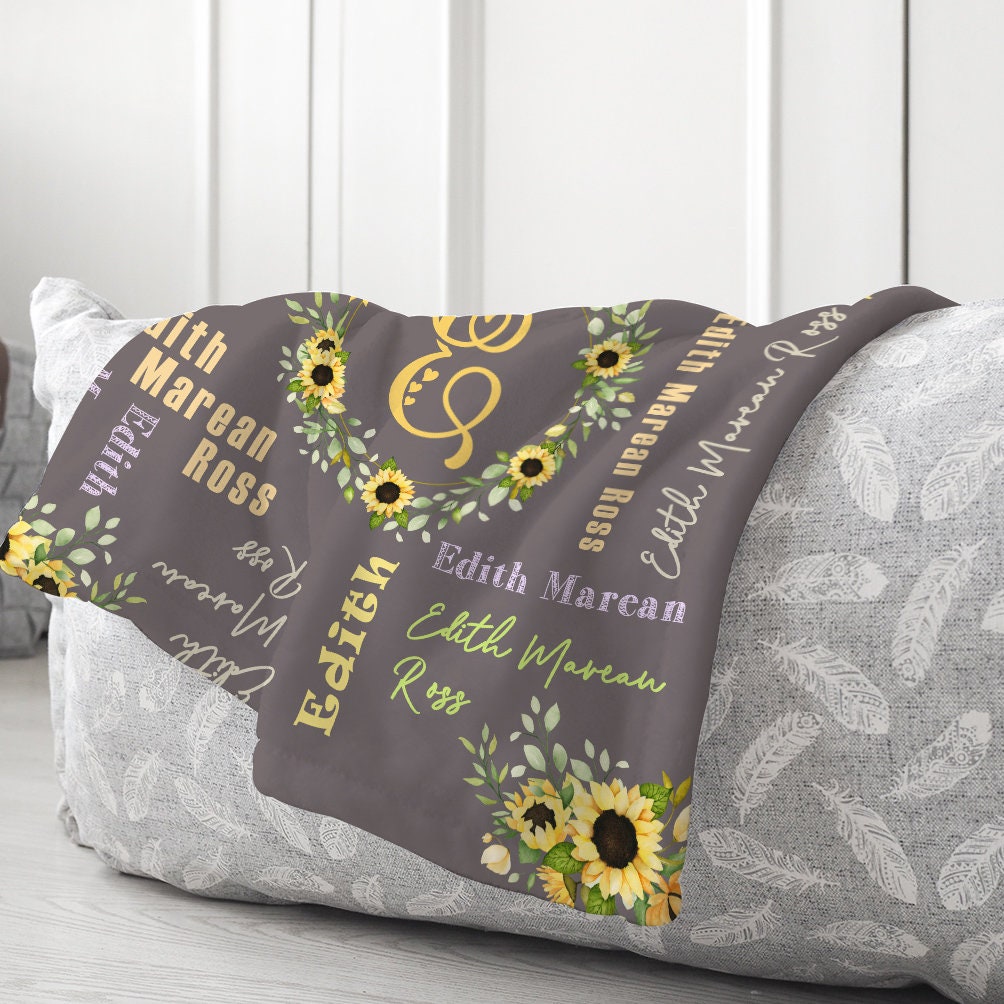 Personalized Sunflower Blanket Sunflower Baby Name Blanket Etsy