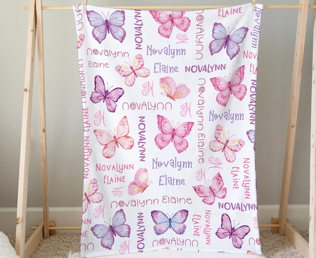 Butterfly Baby Blanket, Personalized Baby Girl Name Blanket, Custom Butterflies Baby Shower Gift ...