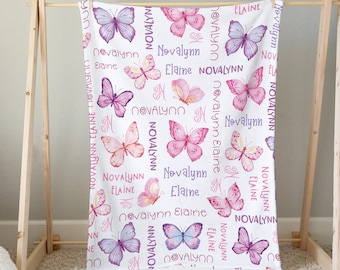 Butterfly Baby Blanket, Personalized Baby Girl Name Blanket, Custom Butterflies Baby Shower Gift, Butterfly Nursery, Butterfly Blanket