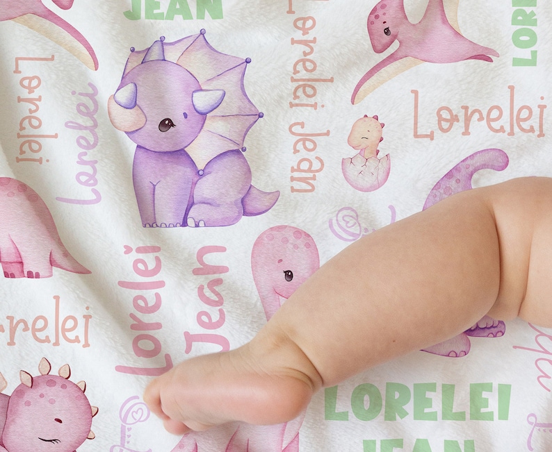 Ritgssi Personalized Dinosaur Blanket - Custom Baby Name Gift For Boys & Girls, Multiple Sizes