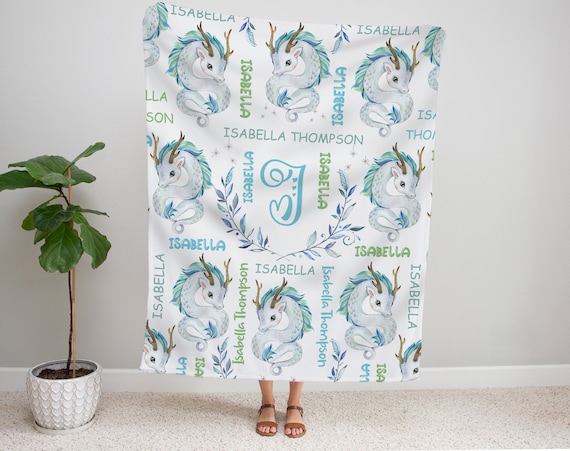 Dragon Blanket, Boy Girl Dragon Baby Blanket, Personalized Baby Name Blanket, Dragon Nursery Theme, Dragon Bedding, New Baby Gift