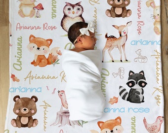 Forest Animals Baby Blanket, Woodland Baby Blanket, Personalized Baby Blanket Gift, Forest Nursery, Woodland Nursery, Toddler Baby Gifts