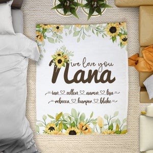 Personalized Sunflower Nana Blanket, Floral Grandma Blanket, Grandmother Blanket Personalized, Mom Grandma Blanket, Mother's Day Blanket image 2