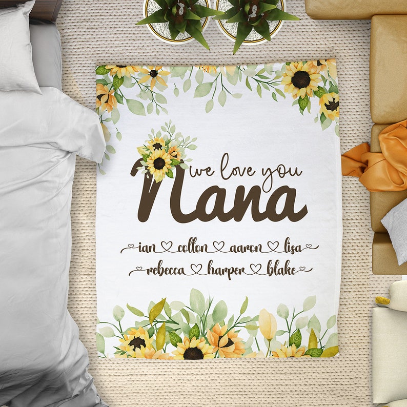 Personalized Sunflower Nana Blanket, Floral Grandma Blanket, Grandmother Blanket Personalized, Mom Grandma Blanket, Mother's Day Blanket image 2