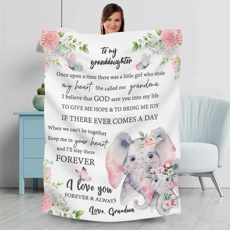 To My Granddaughter Blanket Elephants Personalized Floral Etsy