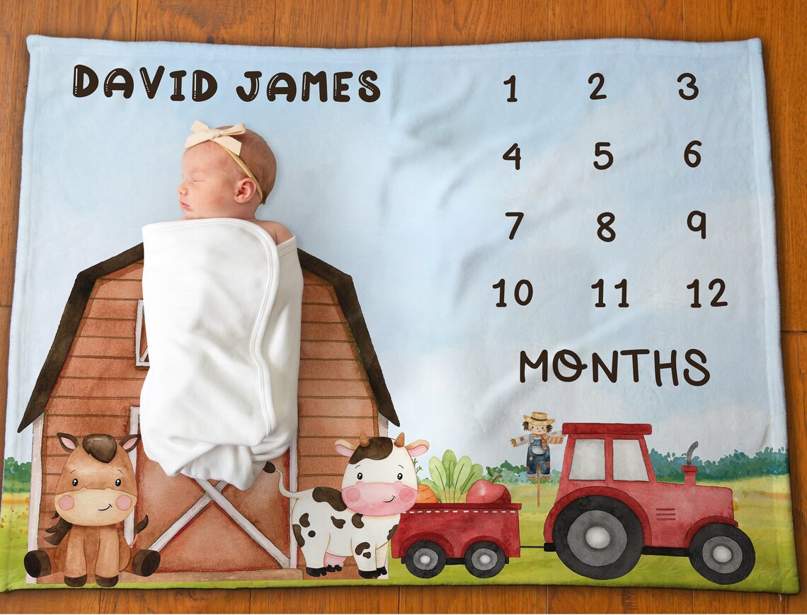 Farm Milestone Blanket Farm Animals Baby Blanket Farm Animal Etsy