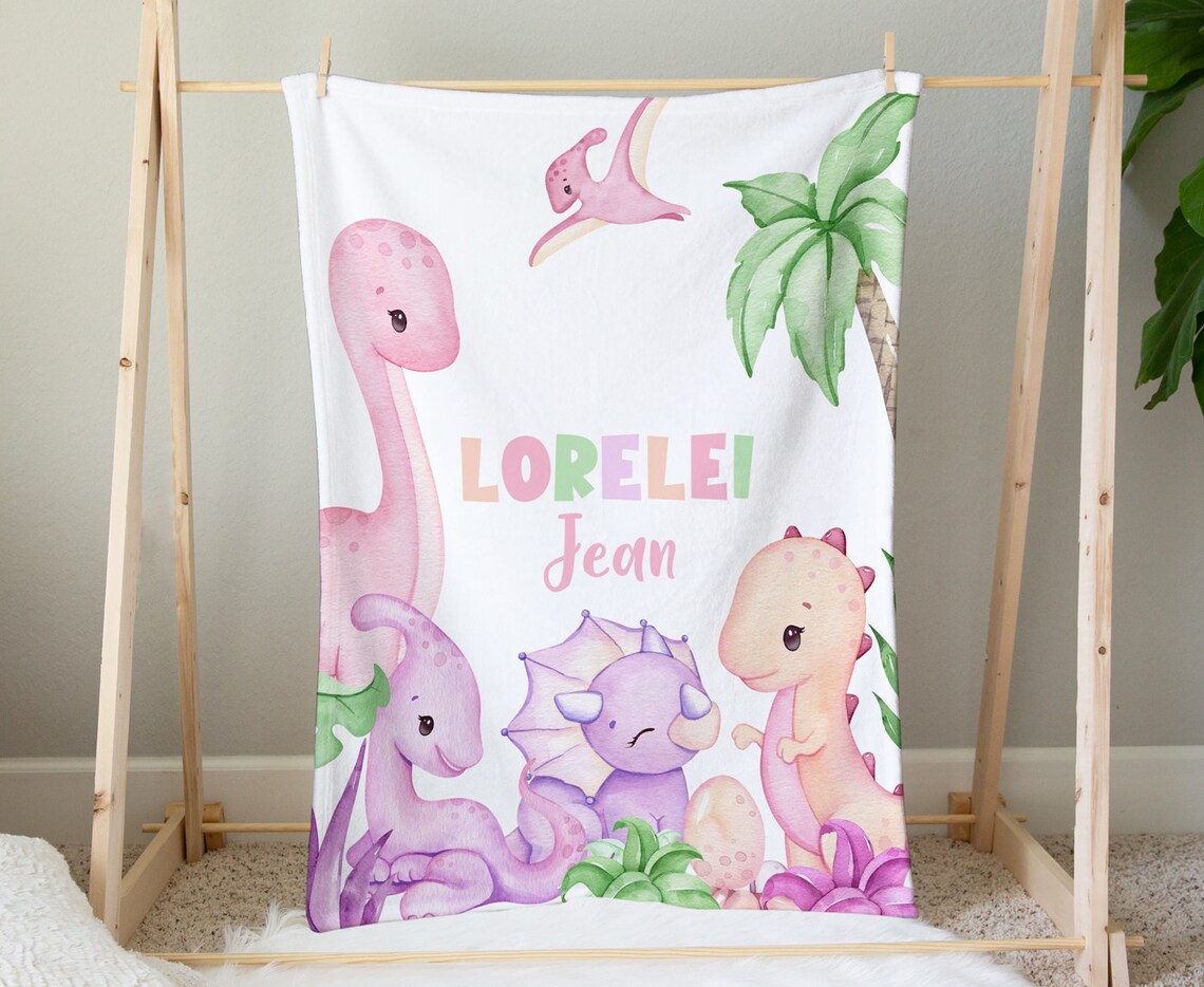 Pink Dinosaur Baby Blanket Personalized Baby Girl Blanket Etsy