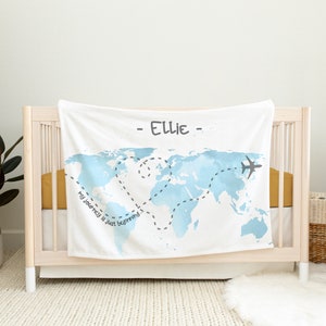 Couverture pour bébé carte du monde, couverture pour bébé nom personnalisé, couverture pour nouveau-né aventure, couverture pour pépinière d’aventure, cadeau de baby shower