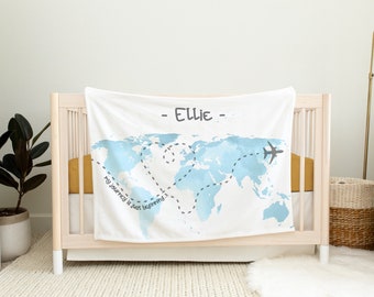 World Map Baby Blanket, Personalized Name Baby Blanket, Adventure Newborn Blanket, Adventure Nursery Blanket, Baby Shower Gift