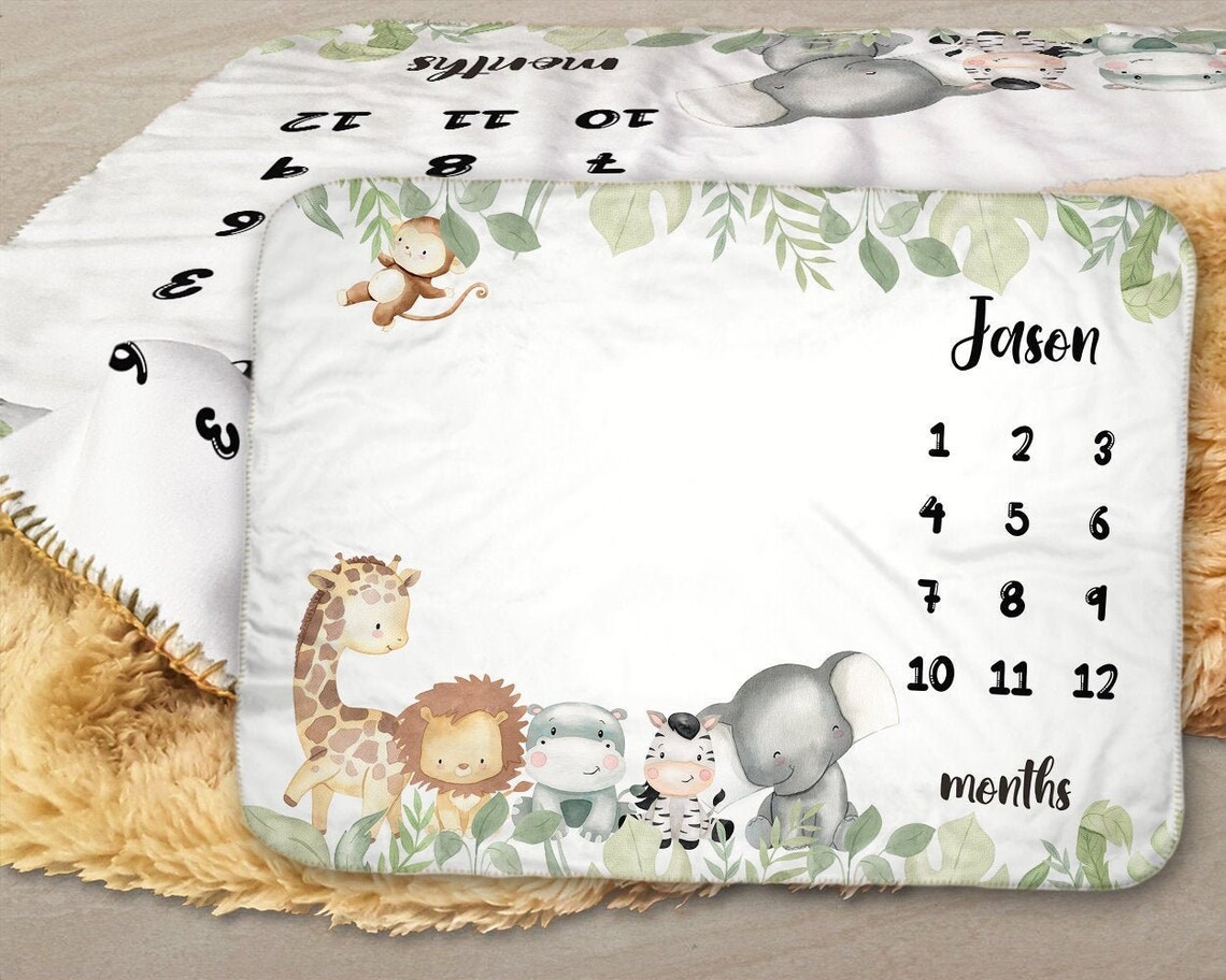 Safari Animals Milestone Blanket Safari Track Baby Growth Etsy UK