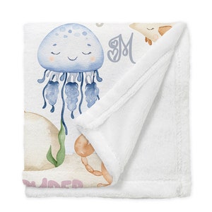 Sea Animals Baby Blanket, Personalized Ocean Animals Blanket, Under Sea Minky Blanket, Whales Baby Blanket, Personalized Turtle Name Blanket image 3