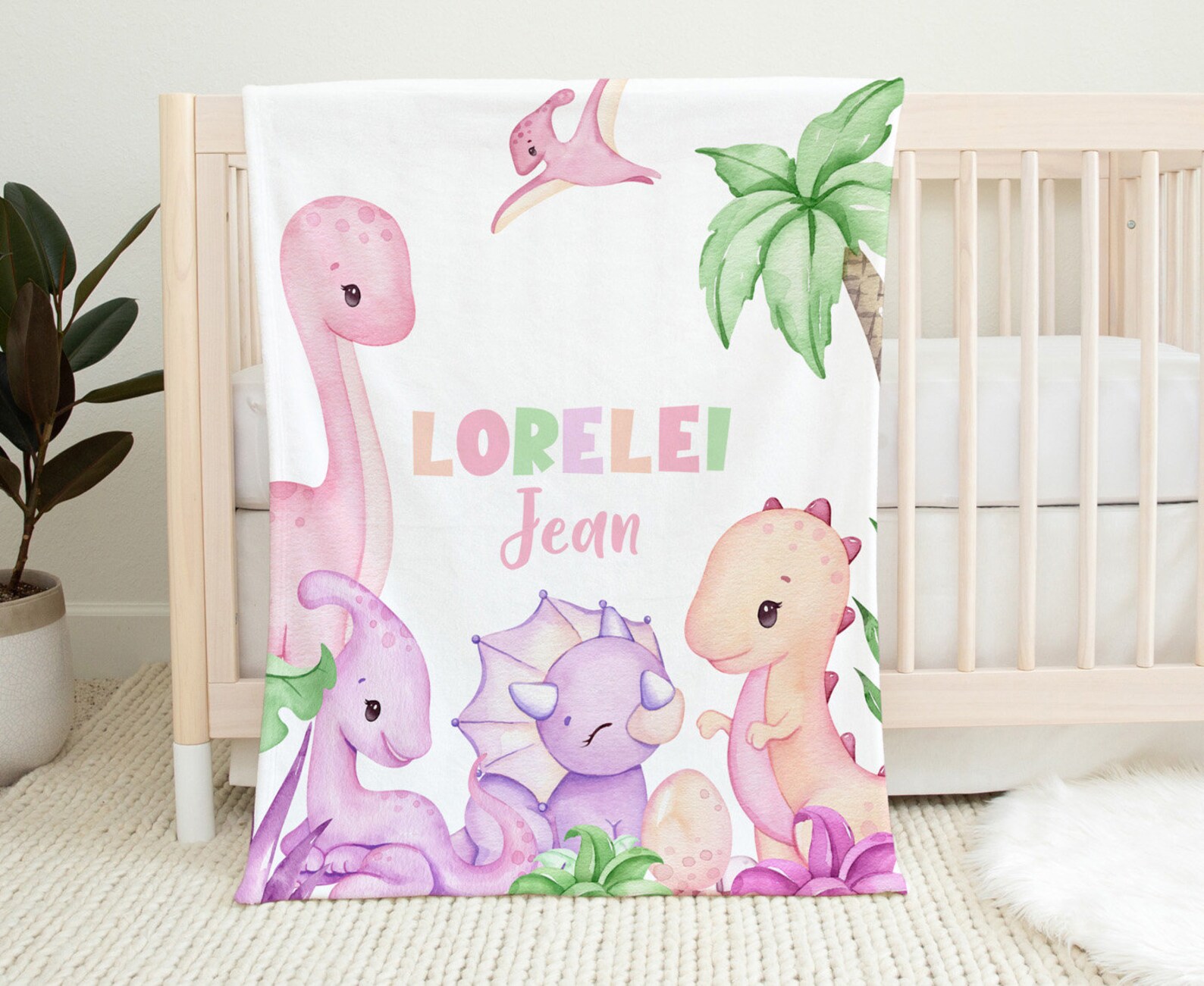Pink Dinosaur Baby Blanket Personalized Baby Girl Blanket Etsy