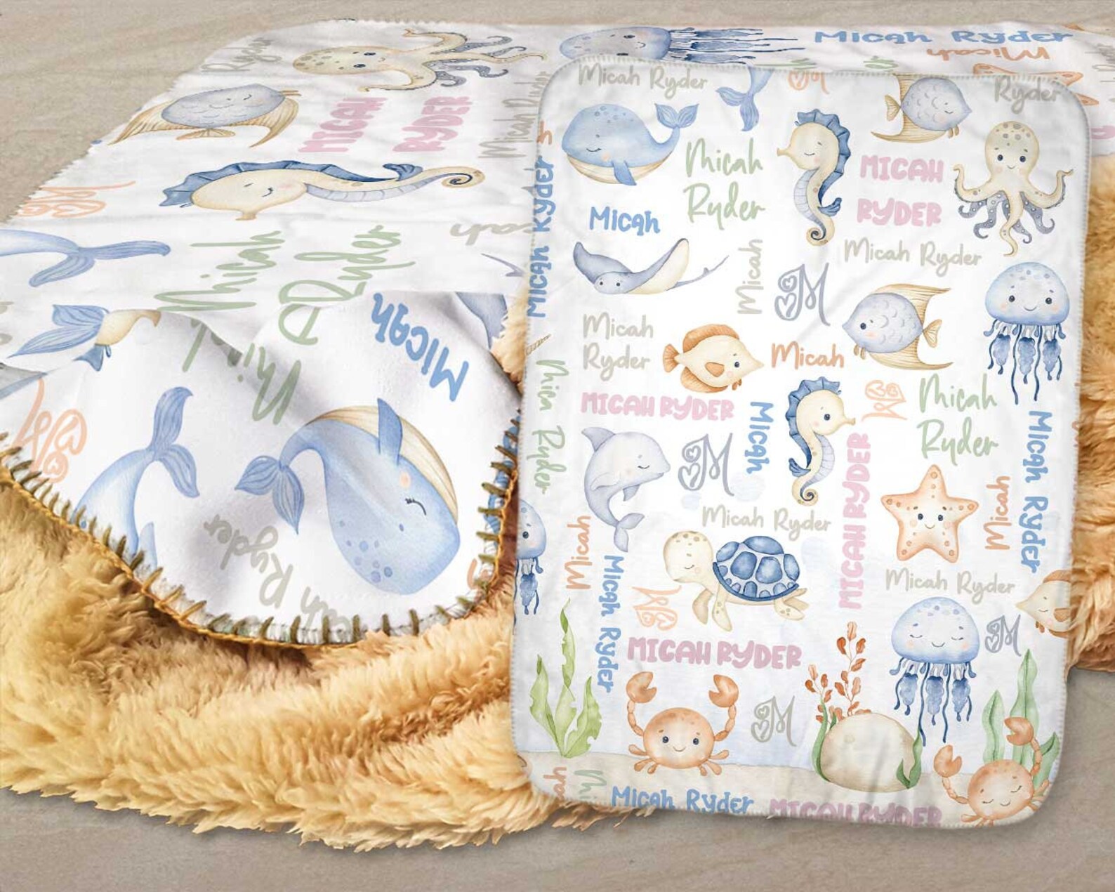 Sea Animals Baby Blanket Personalized Ocean Animals Blanket - Etsy