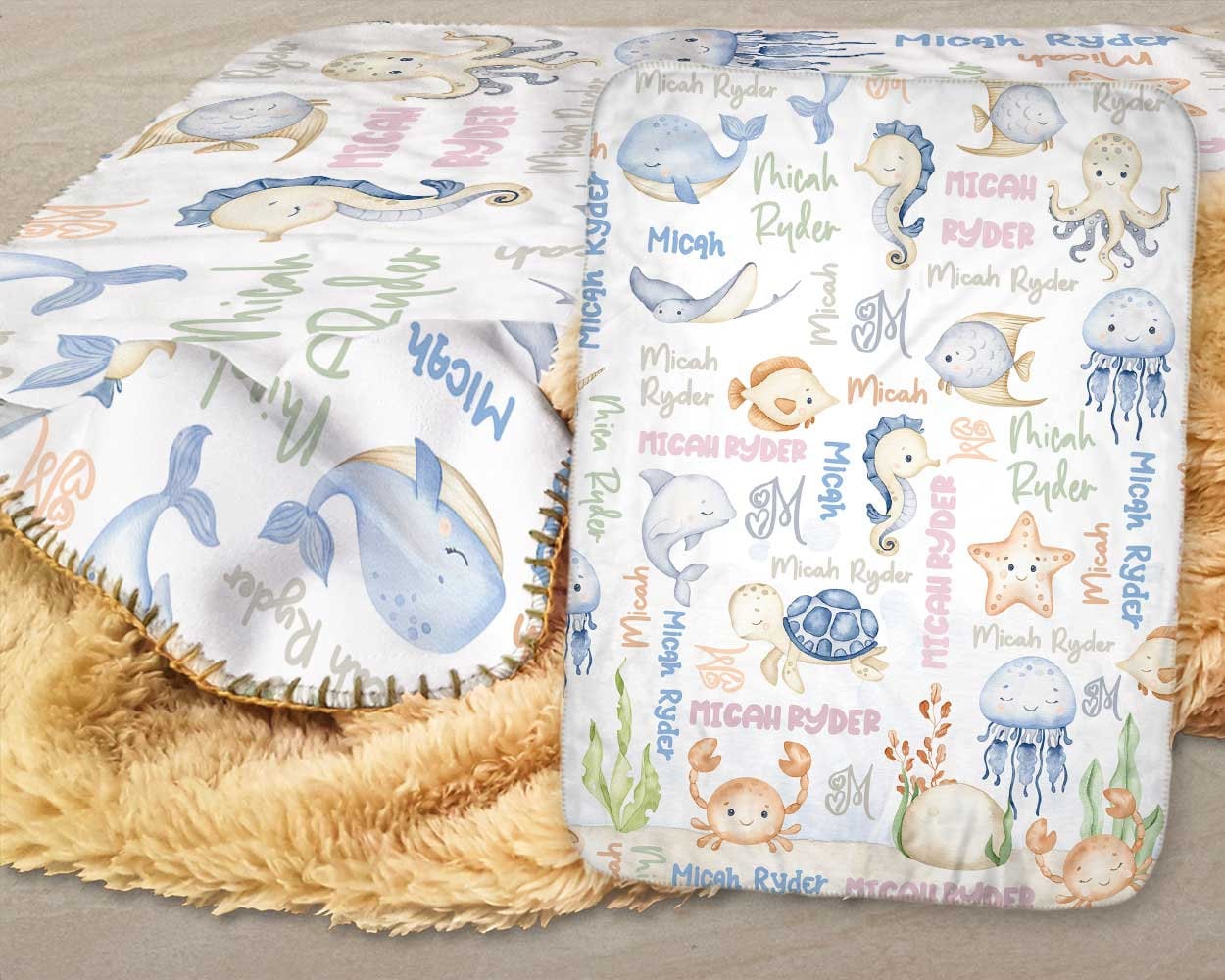 Sea Animals Baby Blanket Personalized Ocean Animals Blanket - Etsy