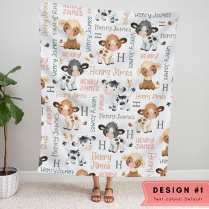 Personalized Cow Baby Blanket, Baby Farm Blanket, Farm Animal Baby Shower Gift, Toddler Birthday Gift, Cow Baby Shower, Cow Nursery