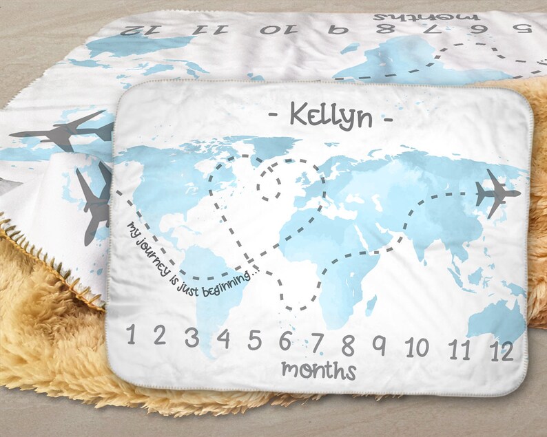 World Map Milestone Blanket Personalized Adventure Baby Etsy