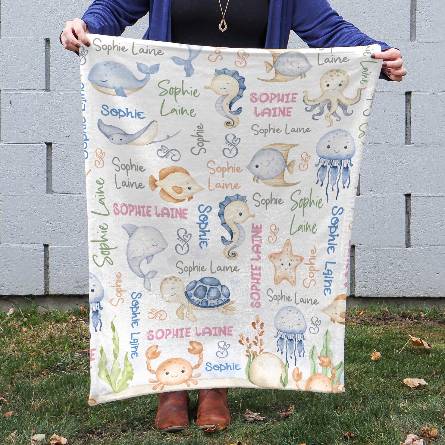 Sea Animals Baby Blanket, Personalized Ocean Nursery, Under the Sea ...