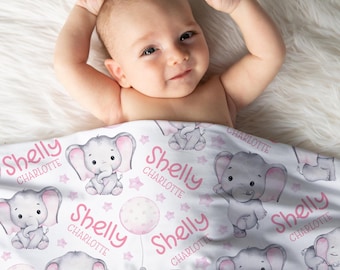 Personalized Pink Elephant Baby Blanket, Newborn Gifts