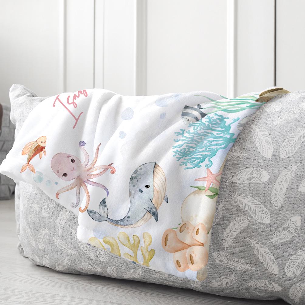 Under the Sea Baby Milestone Blanket, Ocean Nursery, Minky or Sherpa - Etsy