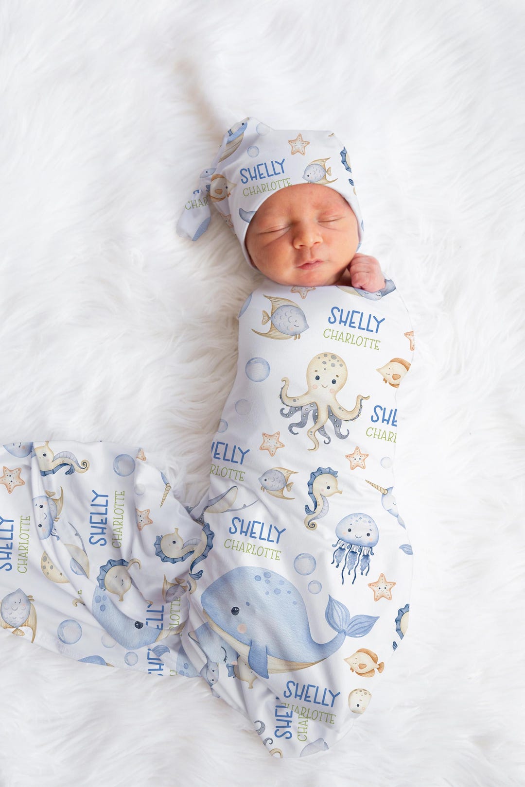 Personalized Ocean Baby Swaddle Blanket, Under the Sea Nursery Gift - Etsy