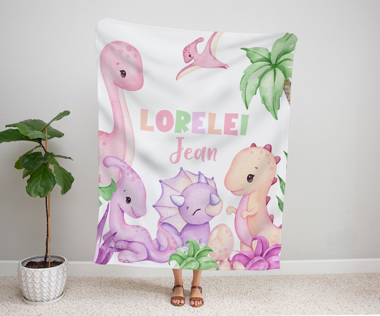Pink Dinosaur Baby Blanket Personalized Baby Girl Blanket Etsy