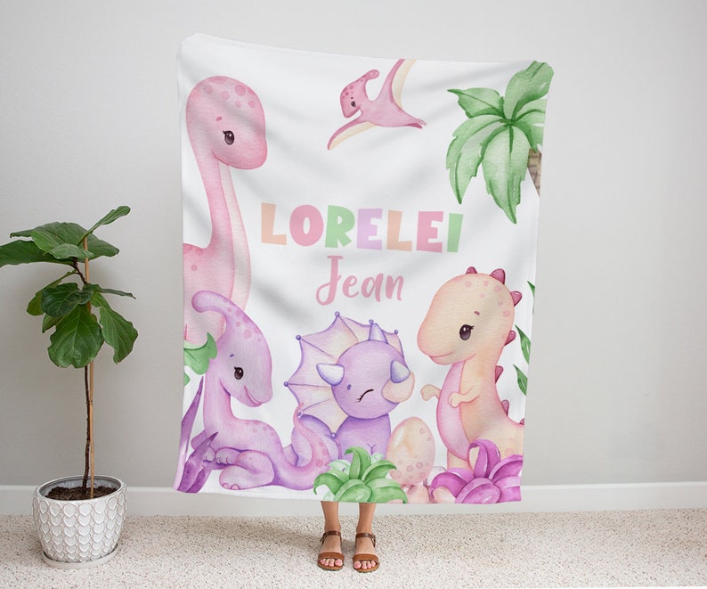 Pink Dinosaur Baby Blanket Personalized Baby Girl Blanket Etsy
