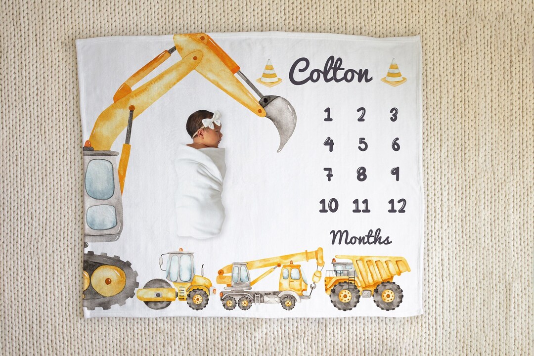 Construction Milestone Blanket Boy, Dump Truck Baby Boy Milestone