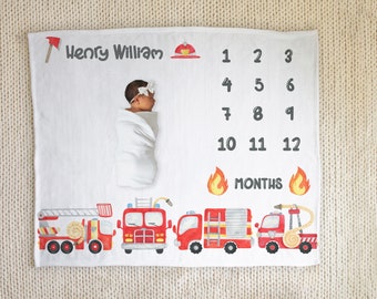 Personalized Firefighter Minky Milestone Blanket, Baby Shower Gift