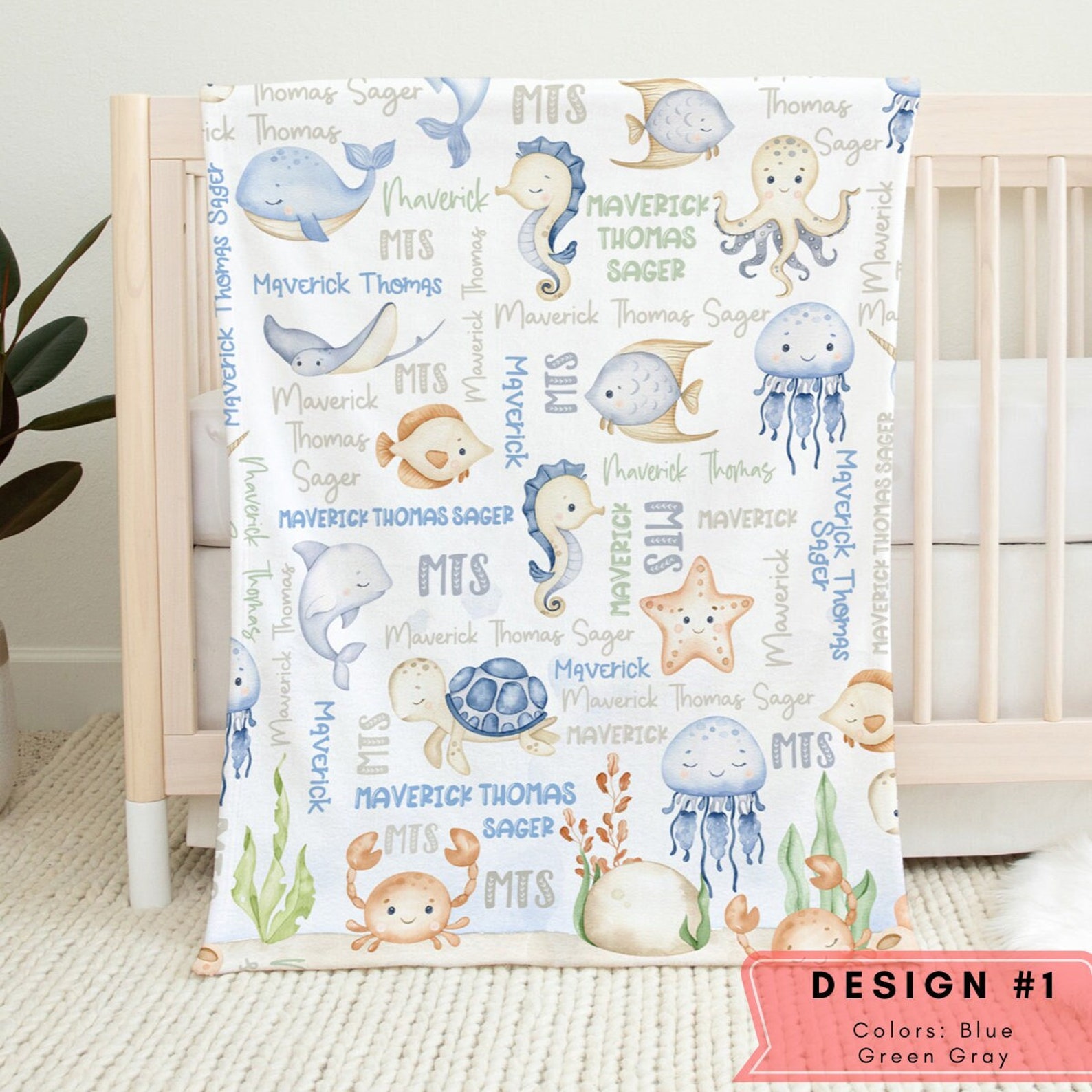 Sea Animals Baby Blanket, Personalized Ocean Nursery, Under the Sea ...
