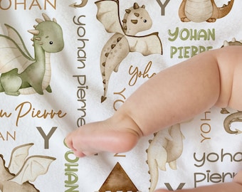 Personalized Dragon Baby Blanket, Boy Dragon Baby Blanket, Baby Name Blanket, Dragon Bedding, Dragon Nursery, Baby Shower Gift