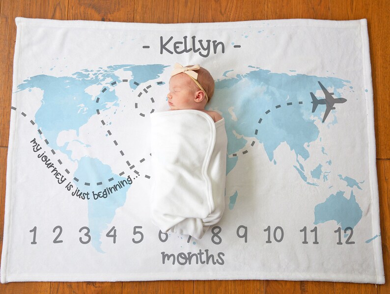 World Map Milestone Blanket Personalized Adventure Baby Etsy