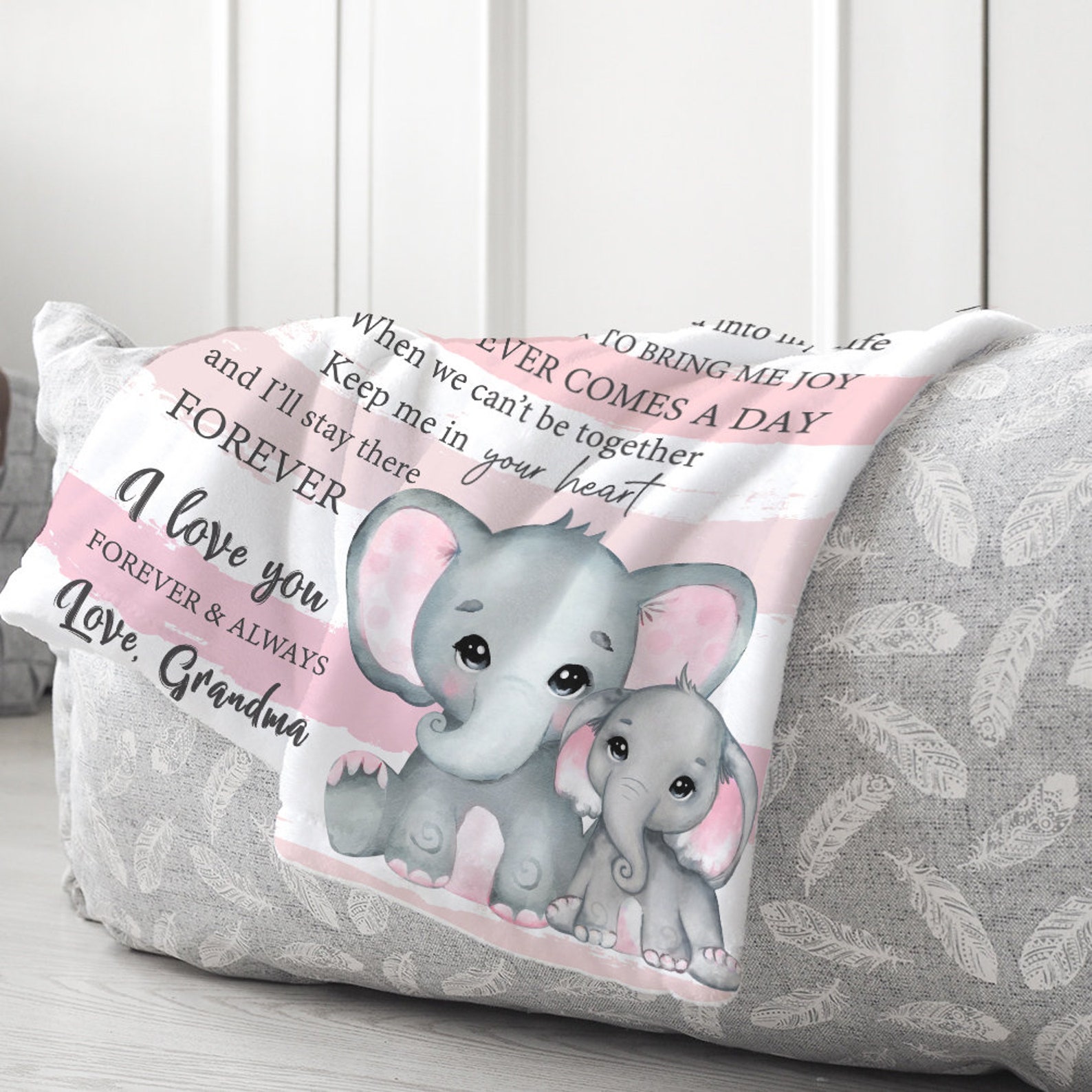 Granddaughter Blanket Personalized Elephants Grandma Blanket Etsy