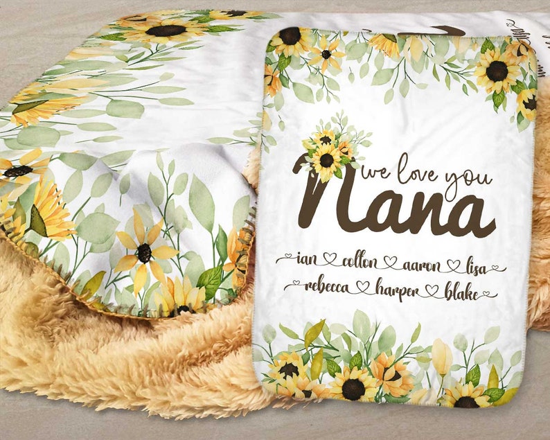 Personalized Sunflower Nana Blanket, Floral Grandma Blanket, Grandmother Blanket Personalized, Mom Grandma Blanket, Mother's Day Blanket image 5