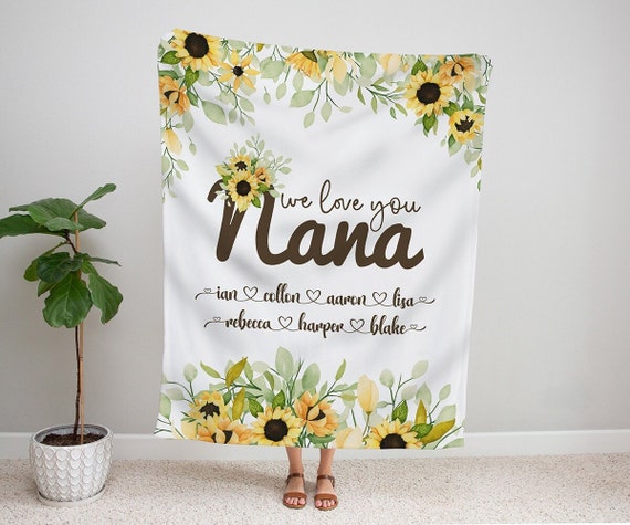 Personalized Sunflower Nana Blanket, Floral Grandma Blanket, Grandmother Blanket Personalized, Mom Grandma Blanket, Mother's Day Blanket