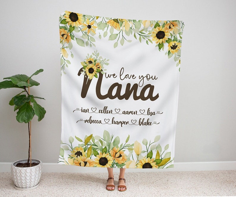 Personalized Sunflower Nana Blanket, Floral Grandma Blanket, Grandmother Blanket Personalized, Mom Grandma Blanket, Mother's Day Blanket image 1