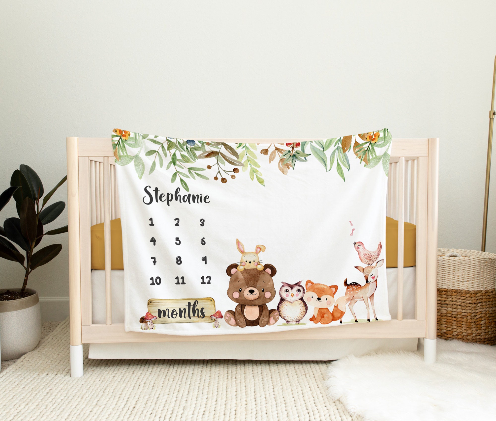 Woodland Animals Milestone Blanket Monthly Baby Blanket Etsy UK